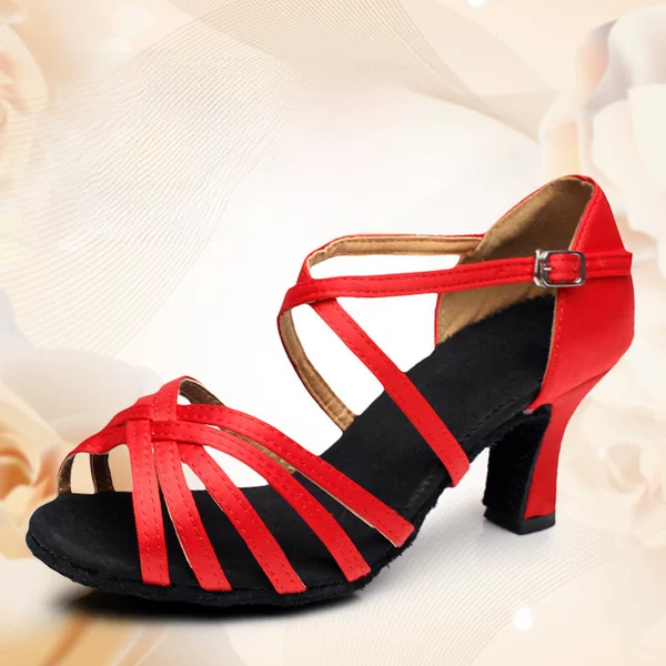Adult High-Heeled Latin Dance Shoes, Soft-Soled Dance Shoes, Mid-Heel Dance Shoes, Sizes 34-41, Denim Samba Cha 7cm