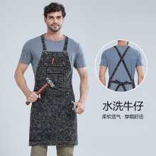 亚马逊跨境厂家直销水洗牛仔围裙新款餐厅户外工具工作服定制logo