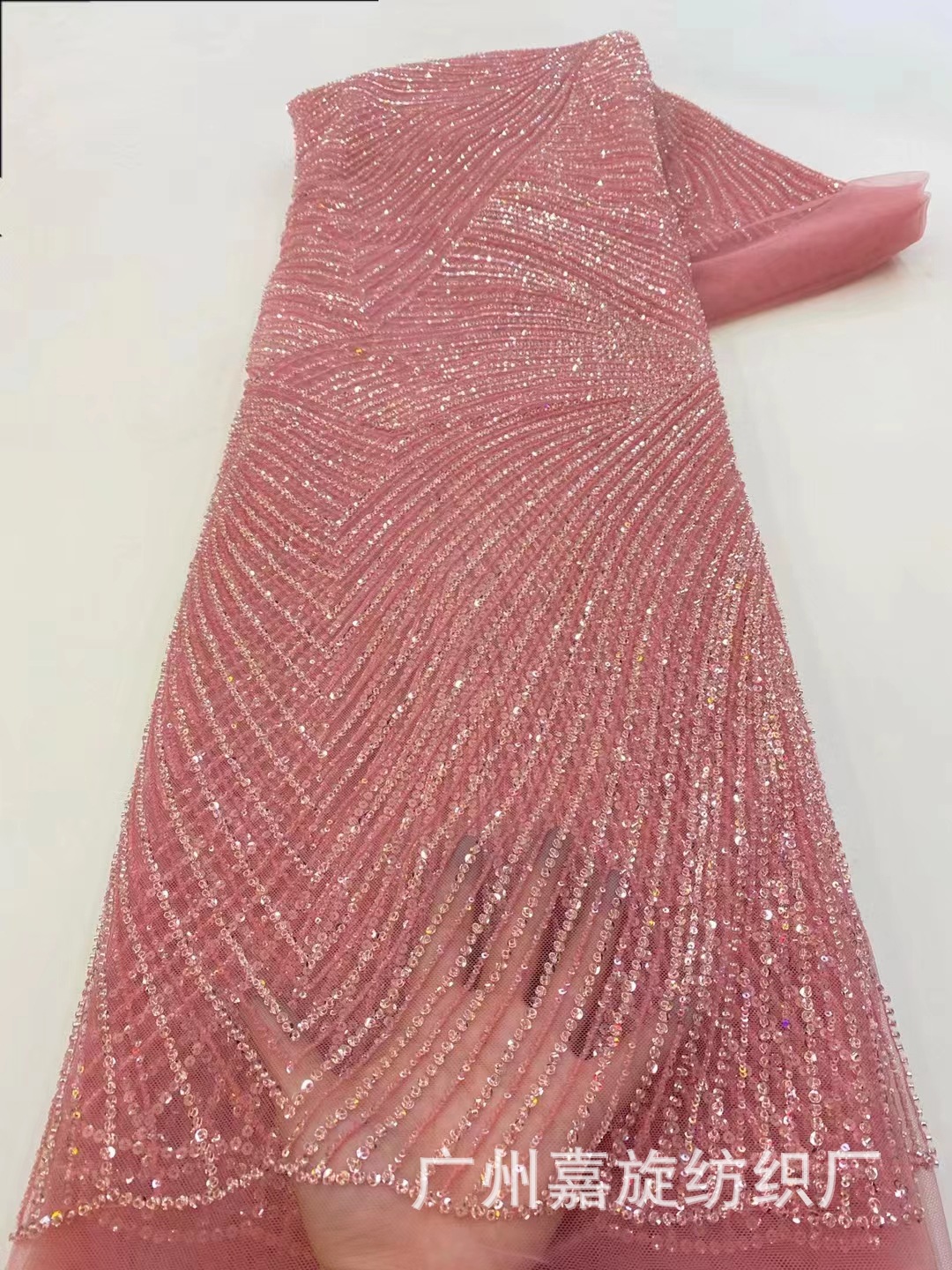 Francés rayas con cuentas bordado vestido de novia encaje africano lentejuelas tela vestido de novia encaje