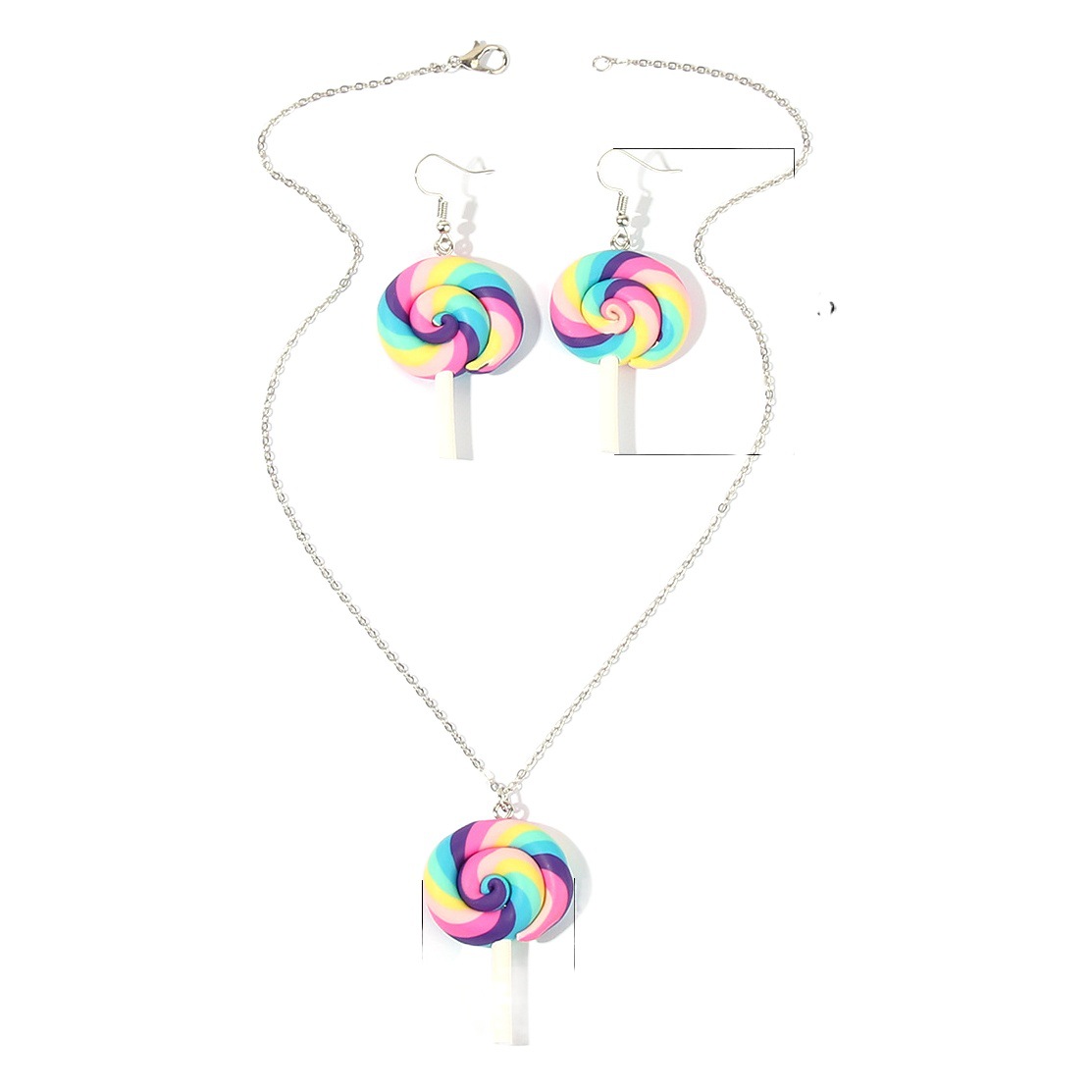 W777 Li Meng jewelry Japanese and Korean fashion cute lollipop jewelry set personality color candy earrings necklace women