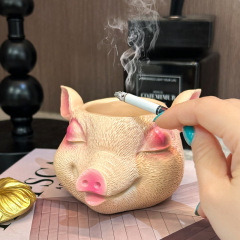 可爱猪烟灰缸家居客厅茶几办公室桌面高级感防飞灰带盖烟灰缸摆件