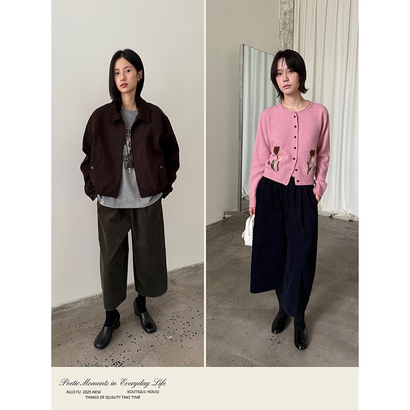 [Clearance No Returns] Commuter Simple Corduroy Casual Cropped Pants for Women, Winter Thickened Versatile Wide-Leg Pants 5718
