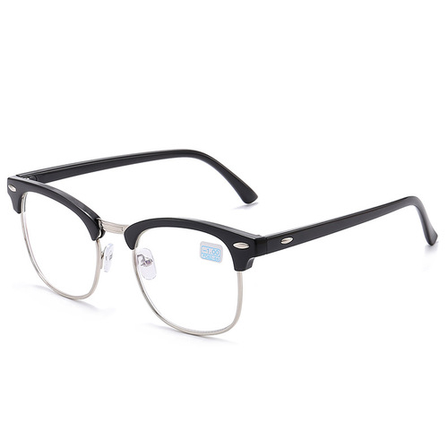 3016 myopia glasses anti-blue light flat mirror half frame retro decorative frame glasses men and women finished myopia glasses
