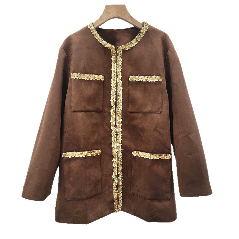 Francés de lujo ligero retro abrigo marrón de piel de peluche nuevo estilo de invierno y otoño pequeño estilo de elegancia extranjero abrigo image 5