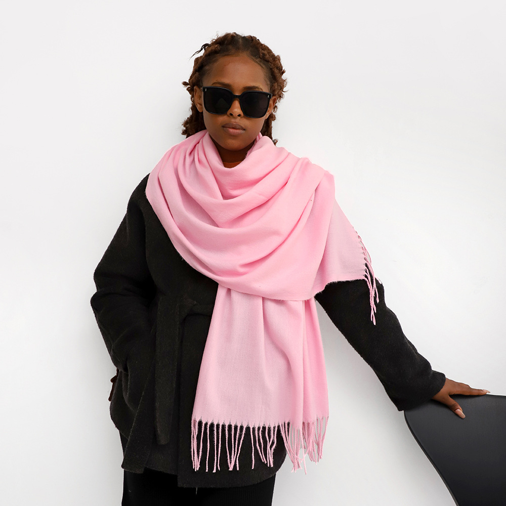 Solid Color Cashmere Scarf For Women In Winter, New European And American Camel Beige Warm Scarf, Long Shawl_voghion.com