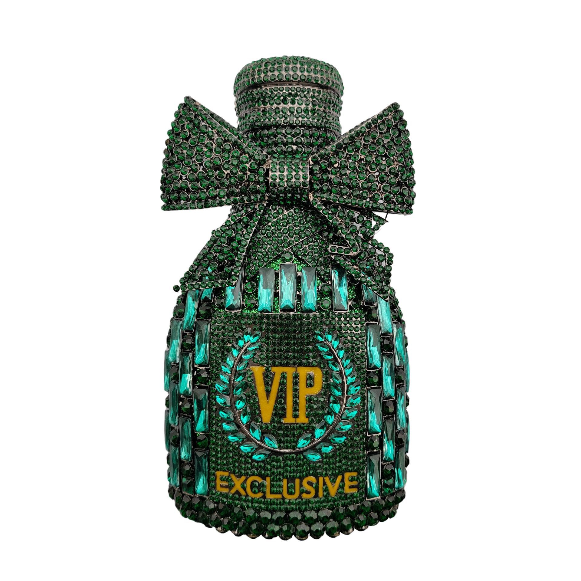 Botella de cristal embrague nuevo arco botella de vino diamantes bolsa de cena bolsa de mano bolsa de mujer