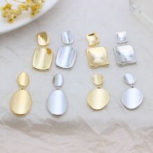 跨境银针耳环 真金保色耳坠女 几何圆形方形椭圆合金精致光面耳饰