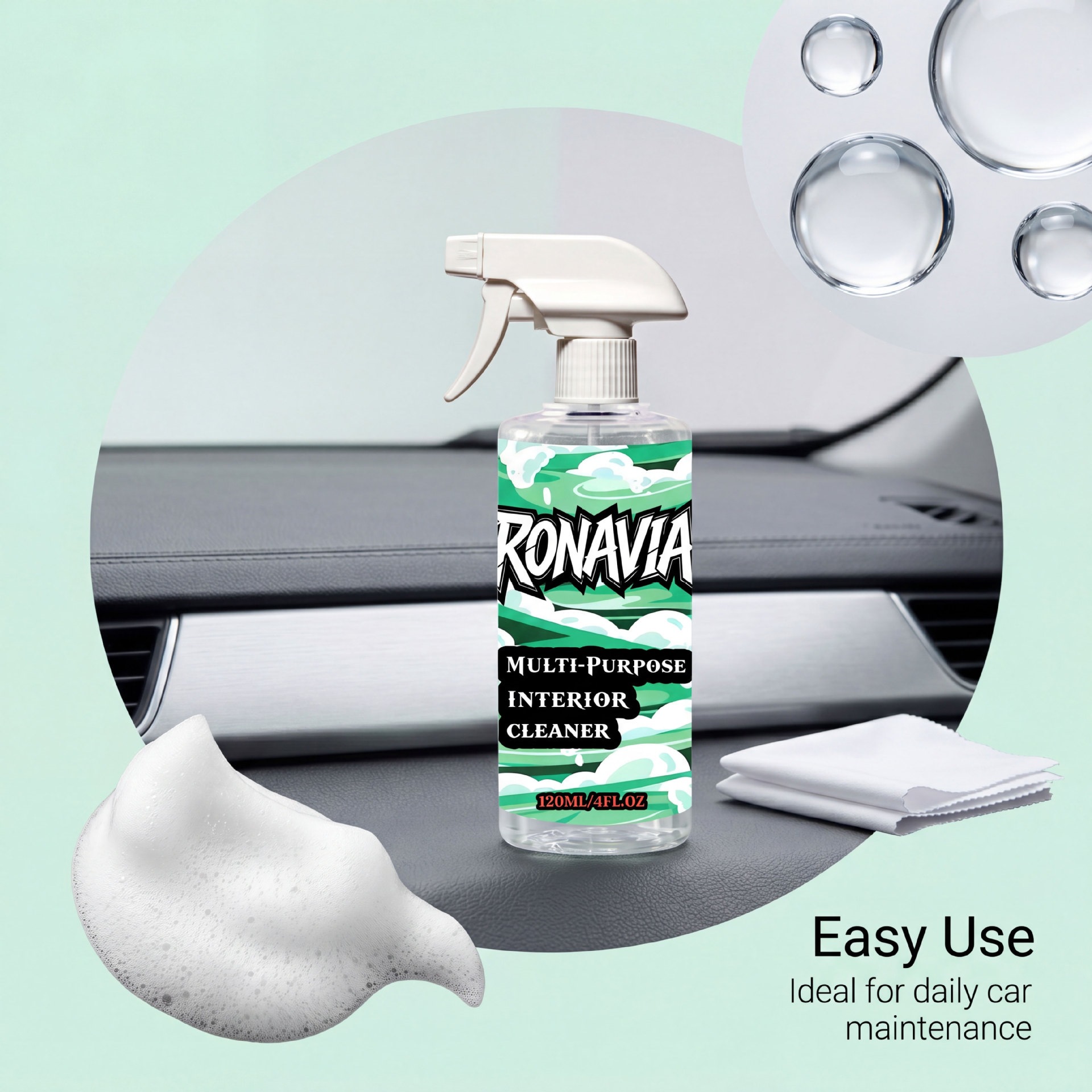 RONAVIA Car Interior Cleaner - Gentle formula suitable for multi-material car interior cleaning and maintenance, providing long-lasting shine
