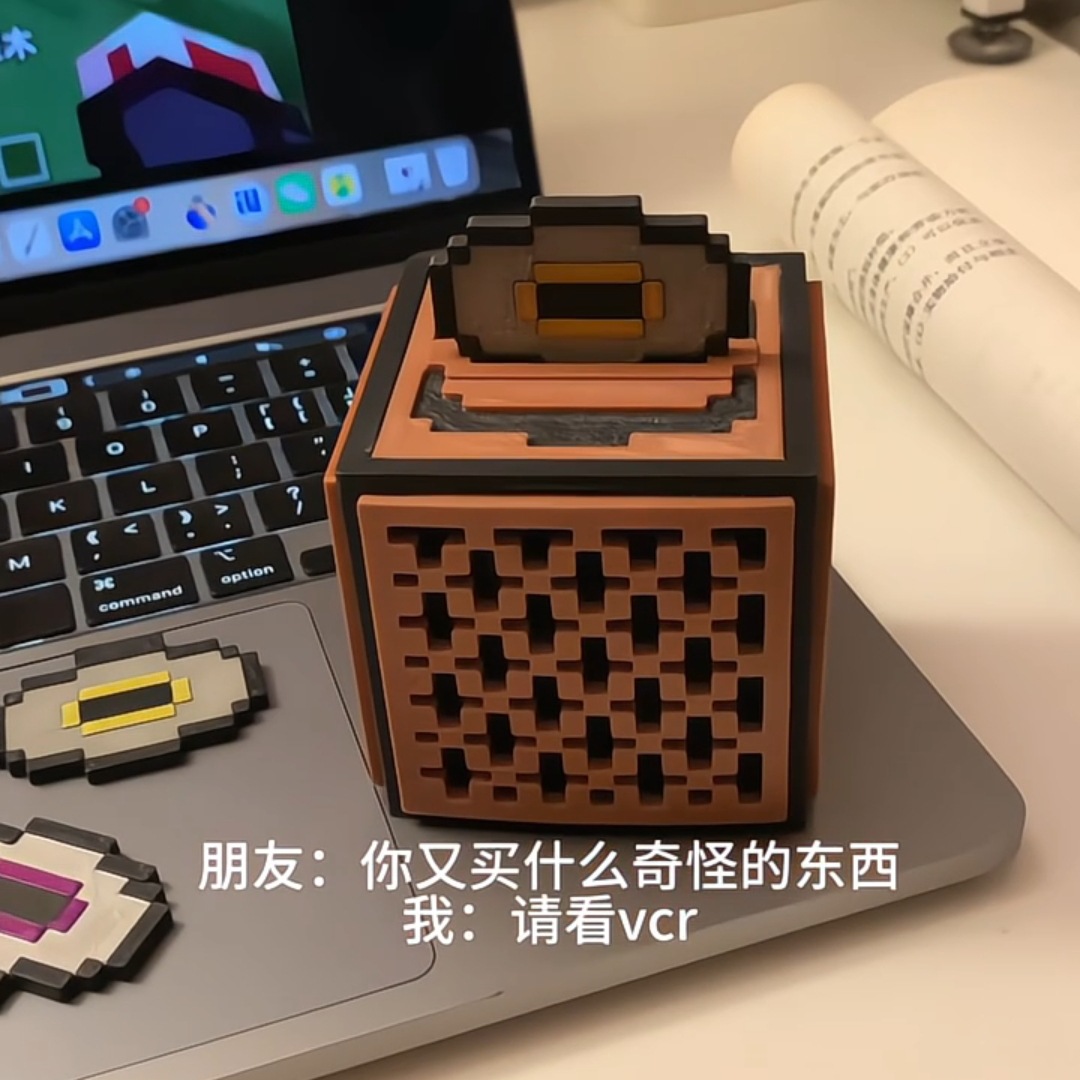 Minecraft Game Merchandise Redstone Music Box Record Player Pixel Block Desktop Ornament Figurine Christmas Gift Box
