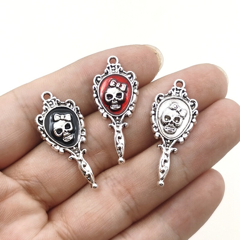 Cross-border Hot Selling DIY Jewelry Accessories Zinc Alloy Dark Wind Gothic Magic Mirror Skull Pendant Jewelry Pendant