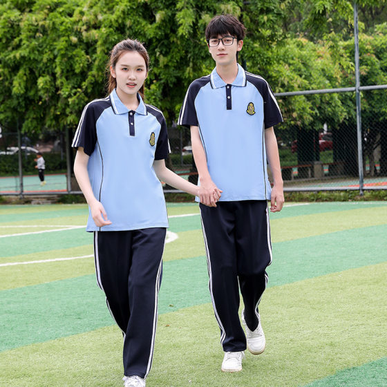 School Uniform Suit Summer Cotton Short-sleeved Couple Wear Male and Female Junior High School Student High School Student Class Uniform Preppy Style Military Training Uniform