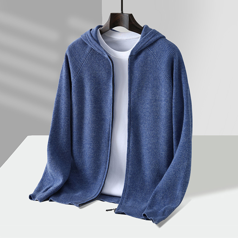 Cross-Border Export Men's Full Wool Zipper Cardigan Thickeneded Autumn and Winter New Simple Warm Hooded Jacket Sweater Cross-Border Export Men's Full Wool Zipper Cardigan Thickeneded Autumn and Winter New Simple Warm Hooded Jacket Sweater