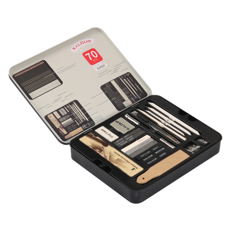 Nuevas Ventas Directas transfronterizas 70 unidades bosquejo lápiz caja de hierro traje bosquejo herramientas traje arte dibujo lápiz