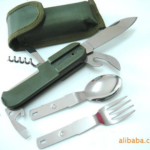 多功能野营餐具 不锈钢餐具户外刀叉勺可拆装 露营餐刀多功能军刀