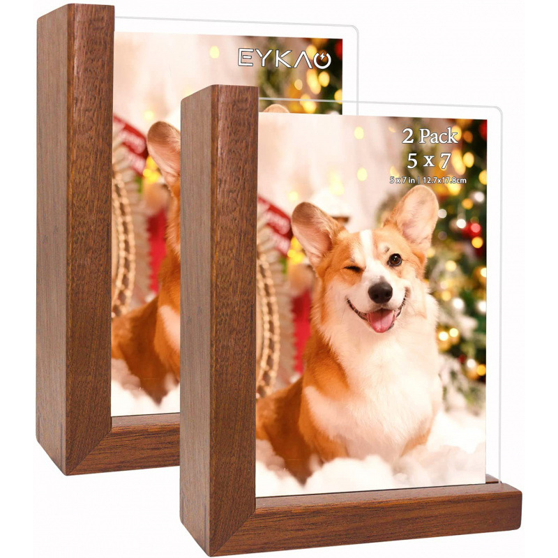 Rustic Dark Wood Double-Sided Photo Frame Creative Frame for Home with High-Definition Acrylic Cover and Wooden Base Wholesale