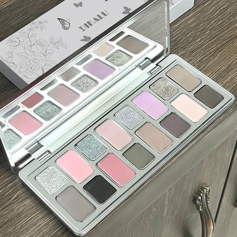 Disco de sombras de ojos de 16 colores DIKALU 2024 nuevo maquillaje ligero diario, maquillaje de juego de color, corazón, polvo gris, azul, humo negro