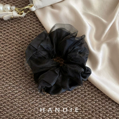 Organza Double Layer Simple Large Intestine Hair Ring Women's High-end 2025 New Style Hair Tie Hair Rope Rubber Tendon Hair Rope Hair Accessories (Saç üçün rezinlər) - dark-night