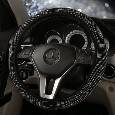 with Rhinestones, Diamond-Encrusted Steering Wheel | Steering wheel cover - silver-38cm