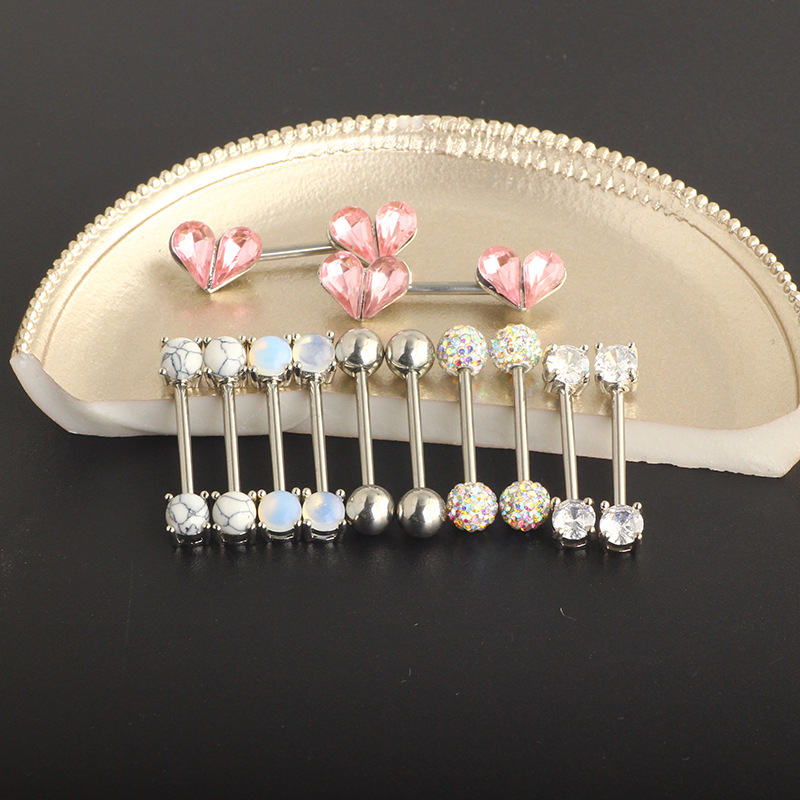 Titanium Steel Zircon Heart Breast Ring Set Stainless Steel Diamond Nail Chest Piercing Jewelry detail image 12