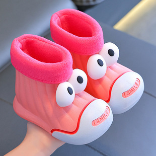 Children's rain boots boys and girls boys baby girls fleece-lined rain boots student water shoes waterproof non-slip toddler rubber shoes
