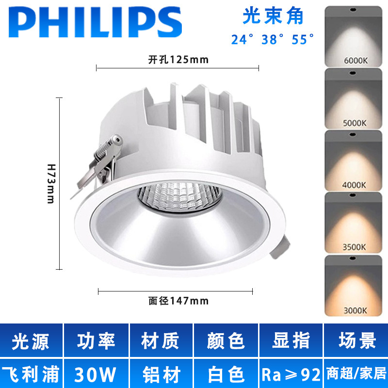 フィリップス LED シーリングライト ホテル リビング ルーム ライト 高級 シンプル ナローエッジ アンチグレア 埋め込み型 COB リフレクター ダウンライト|undefined