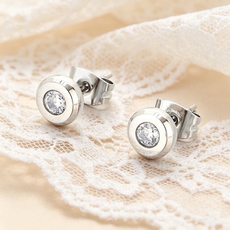 Diamond Encrusted Round Hoop Earrings In Titanium Steel Elegant_voghion.com