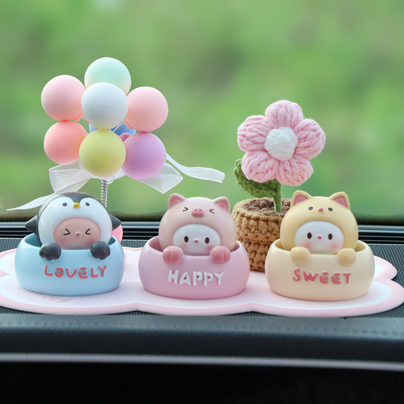 펭귄+돼지+고양이+봉제 핑크 꽃+풍선+핑크 꽃 쿠션