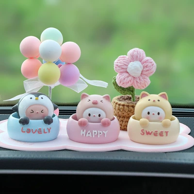 Other Automotive Interior Supplies – Center Console Decoration Supplies - penguin-pig-cat-plush-pink-flower-balloon-pink-flower-cushion