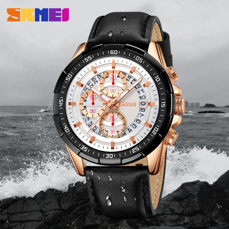 Momento de belleza multifuncional relojes de cuarzo cronógrafo tres ojos seis agujas impermeables marca de relojes de pulsera de luz nocturna al por mayor de puntos transfronterizos