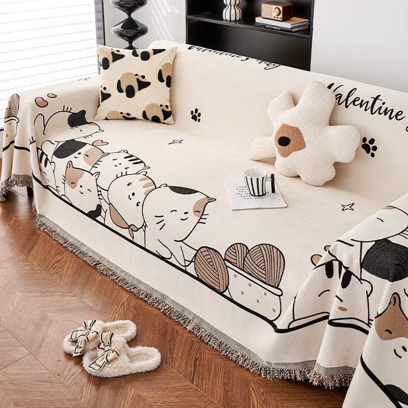Inswind encantadora toalla de sofá de dibujos animados, una cubierta completa de sofá universal de cuatro estaciones, cubierta de sofá anti-cat arañazo