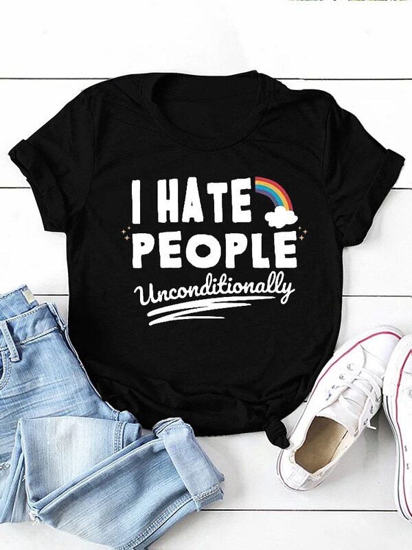 I Hate People Rainbow Print Women's T-Shirt Short Sleeve O-Neck Loose Women's T-Shirt Ladies T-Shirt Top Camiseta I Hate People Rainbow Print Women's T-Shirt Short Sleeve O-Neck Loose Women's T-Shirt Ladies T-Shirt Top Camiseta