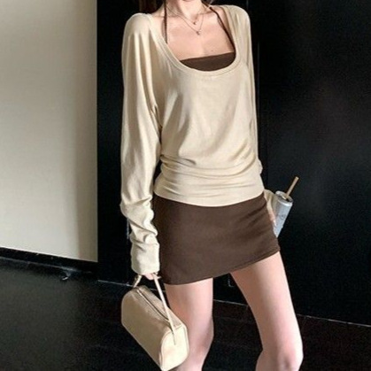 Pure Desire Set: New Autumn Style Versatile Long Sleeve Shirt with Camisole and Bodycon Skirt Two-Piece Set for Women Pure Desire Set: New Autumn Style Versatile Long Sleeve Shirt with Camisole and Bodycon Skirt Two-Piece Set for Women