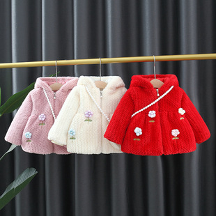 2022 new girls cotton-padded clothes Korean style Plaid imitation fur baby girls thick coat foreign style children's top wholesale