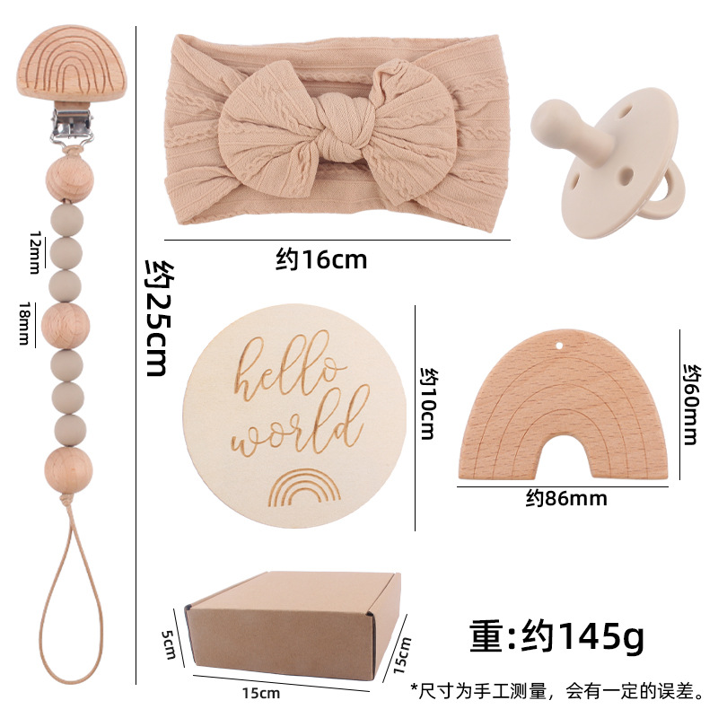 Nuevo bebé de dibujos animados Arco Iris haya mordedor bebé arco pelo banda chupete cadena cinco piezas traje