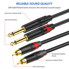 6.35 to RCA four-head balanced cable, double 6.35 to double RCA, 6.5 two-core Lotus 2 pairs of 2 large mixer cables