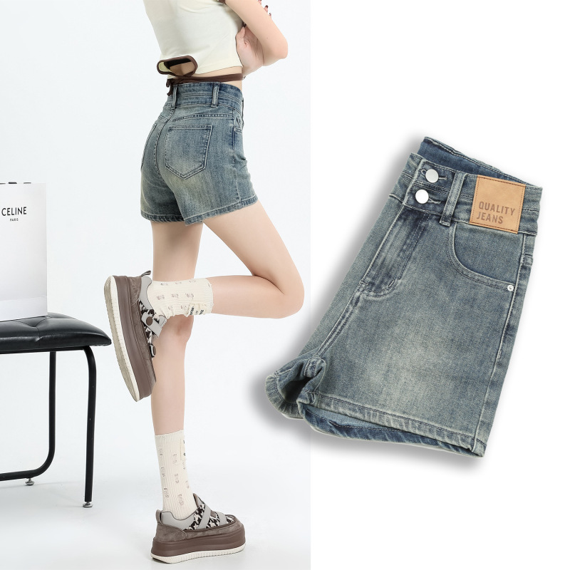 Designed High-Waisted Distressed Denim Shorts for Women 2025 Summer Sexy Yellow Mud Color Slimming Look A-Line Straight Hot Pants Designed High-Waisted Distressed Denim Shorts for Women 2025 Summer Sexy Yellow Mud Color Slimming Look A-Line Straight Hot Pants