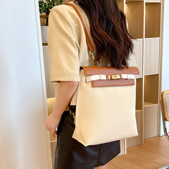 高級感小眾大容量雙肩包女休閒百搭帆布包2024新款通勤單肩手提包