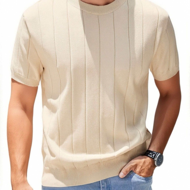 Cross-Border Supply Summer Accessible Luxury Round Neck Short-Sleeved Thin Korean Style Bottoming Shirt T-Shirt Wool Knitwear for Men