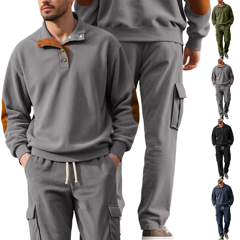 Comercio exterior Amazon transfronterizo Europa y Estados Unidos deportes casuales con solapa de manga larga dos piezas para hombres sueltos conjunto de herramientas de tercienda