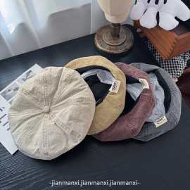 日系岗山复古小众做旧风八角帽贝雷帽男女装饰遮脸薄款报童帽批发