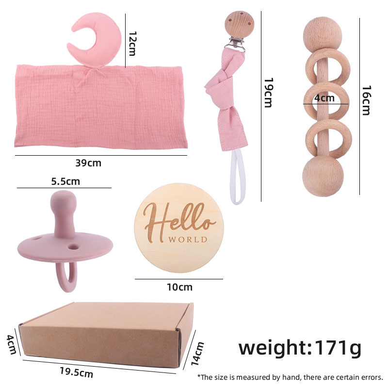 Bebé suministros dibujos animados Luna relajante toalla creativa bebé de silicona chupete cadena teether juguete cinco piezas traje