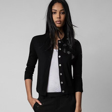 22秋冬新款法国小众S小花花朵刺绣绣花100羊绒波浪领针织衫毛衣女