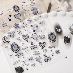 液态金属星月美甲贴纸5D浮雕立体烫银爱心diy指甲贴纸饰品 SL款