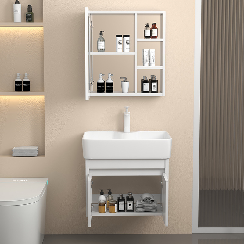 Engrosado espacio gabinete de baño de aluminio pequeño apartamento lavabo Mini lavabo de baño lavabo integrado lavabo de cerámica