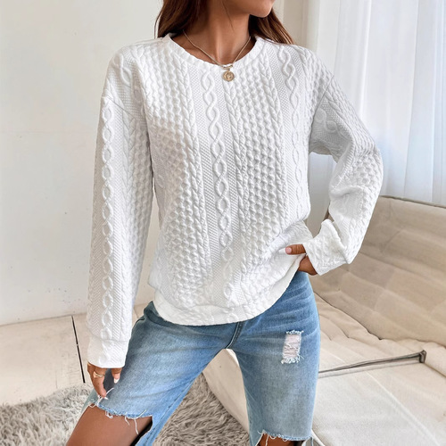 2025 Spring/Summer Style Versatile Solid Texture Loose Crew Neck Drop Shoulder Sweatshirt