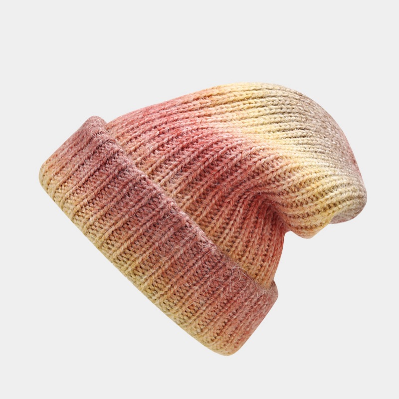 New autumn winter knitted trend gradient color tie dye warm woolen hat for children, soft and skin friendly pile cap_voghion.com