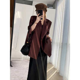 2026春季新款大码仿醋酸红咖西装配吊带裙子套装女胖mm连衣裙2601