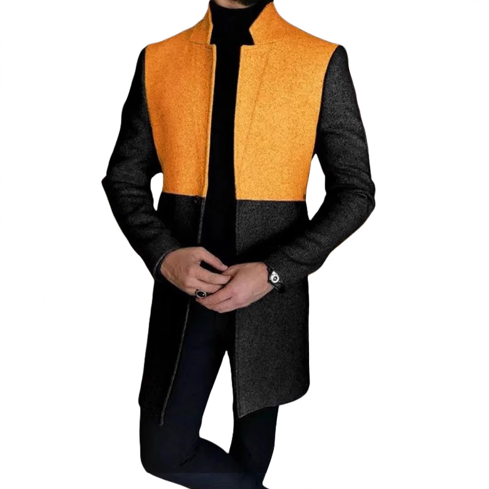 春季新款外贸3D数码印花男款毛呢立领格子大衣男呢子外套男装