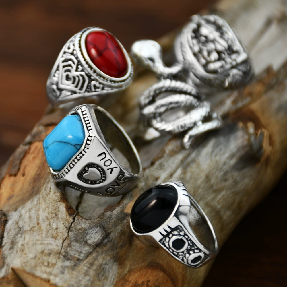Retro turquoise ring with stone, set, accessory, Amazon, does not fade