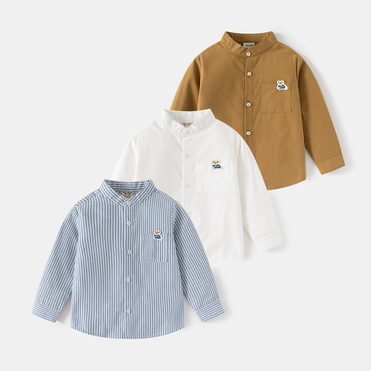 2025 весенняя детская одежда мальчик новый хлопковый воротник белый длинный рукав рубашка топ оптовая продажа волос